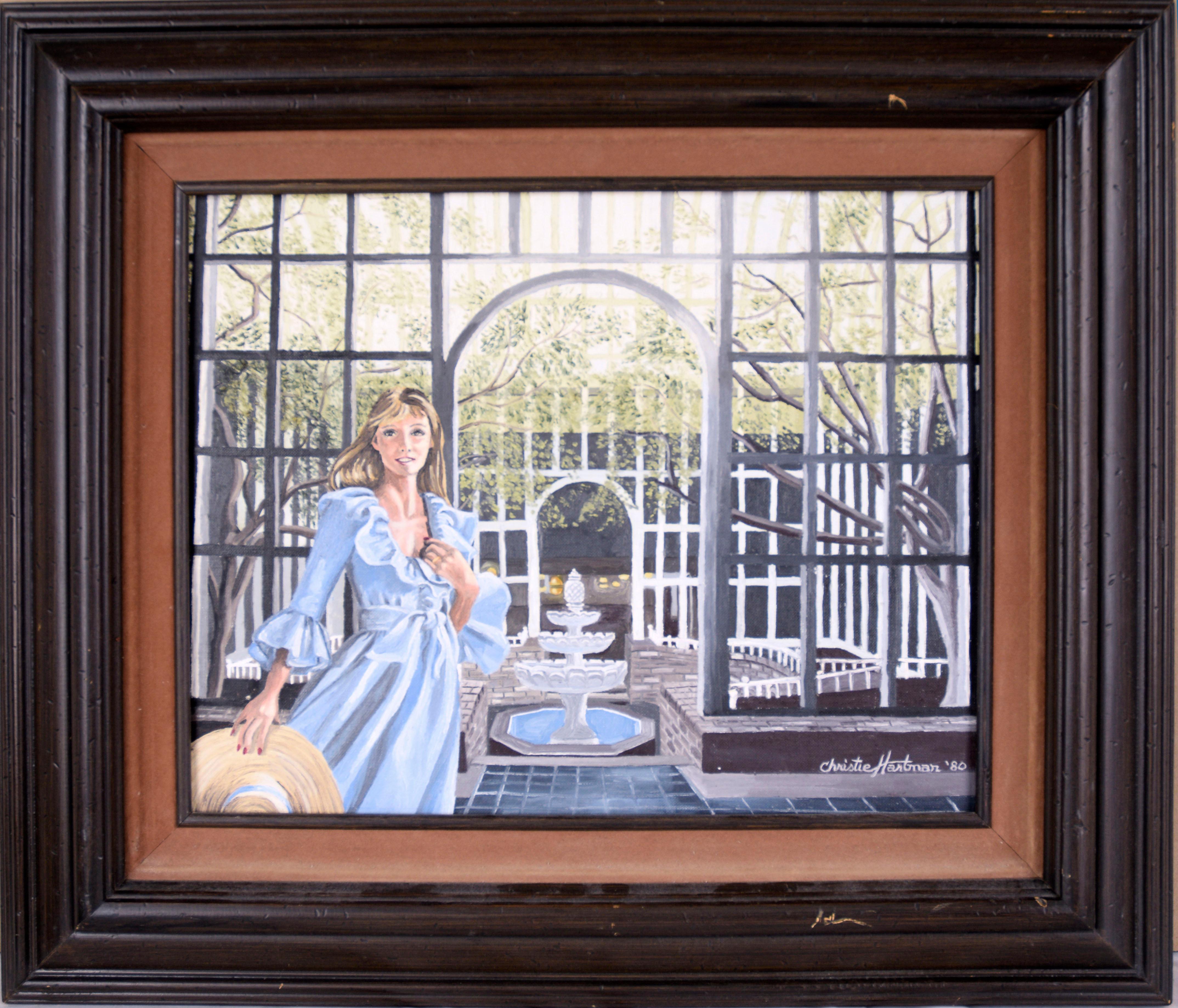 Christie Hartman Interior Painting – Lady in the Arboretum, Original figuratives Ölgemälde (1980)