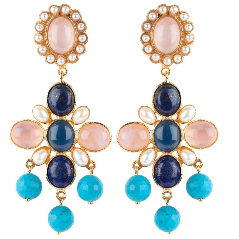 Christie Nicolaides Florencia Earrings in Lapis Lazuli and Rose Quartz