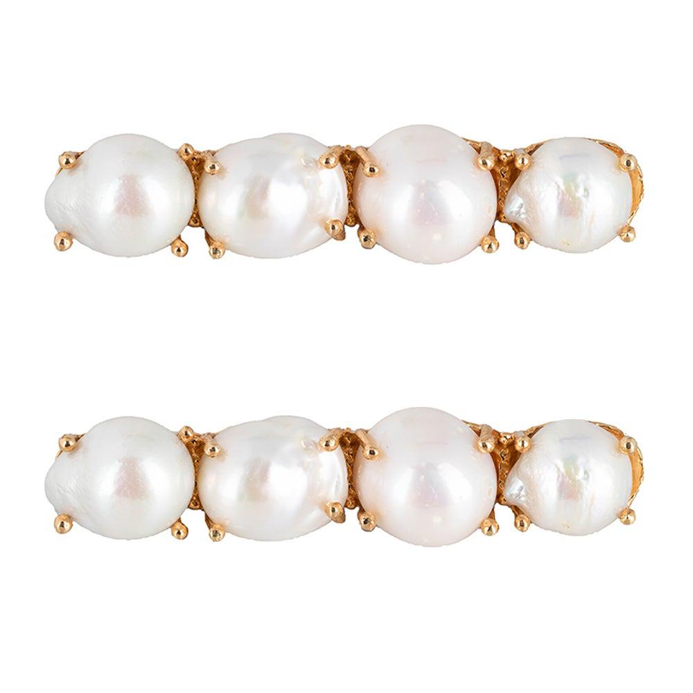 Christie Nicolaides Gold Ana Hair Clip Set in Pearl  