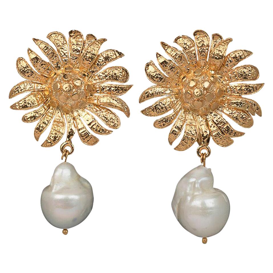 Christie Nicolaides Gold Antonella Earrings in Pearl  For Sale