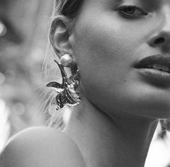 Christie Nicolaides Gold Chanel Earrings in Red Enamel & Pearl