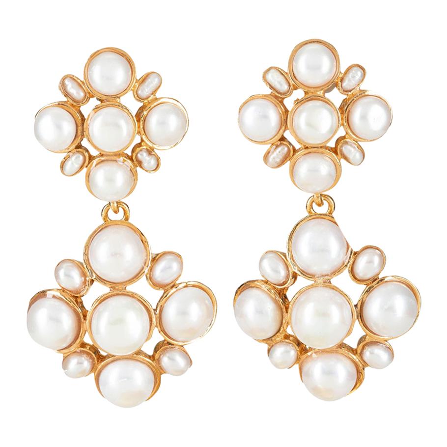 Christie Nicolaides Gold Guinevere Earrings in Pearl  For Sale