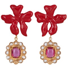 Christie Nicolaides Gold Isabella Earrings in Red Enamel & Pink Quartz