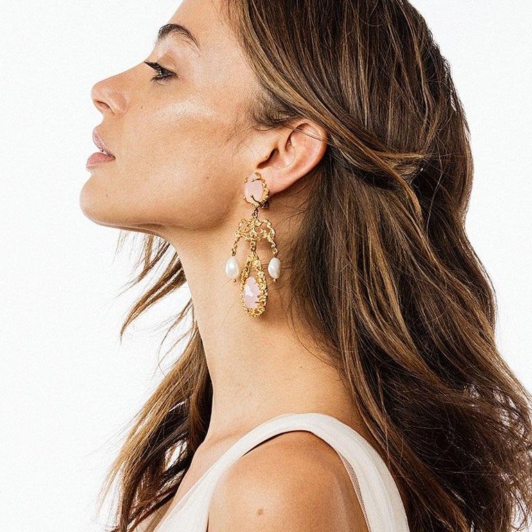 Christie Nicolaides Gold Liliana Earrings in Turquoise and Pearl For Sale at 1stDibs