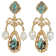 Christie Nicolaides Gold Liliana Earrings in Turquoise & Pearl