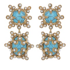 Christie Nicolaides Gold Lucia Earrings in Turquoise & Pearl