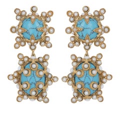 Christie Nicolaides Gold Lucia Earrings in Turquoise & Pearl 