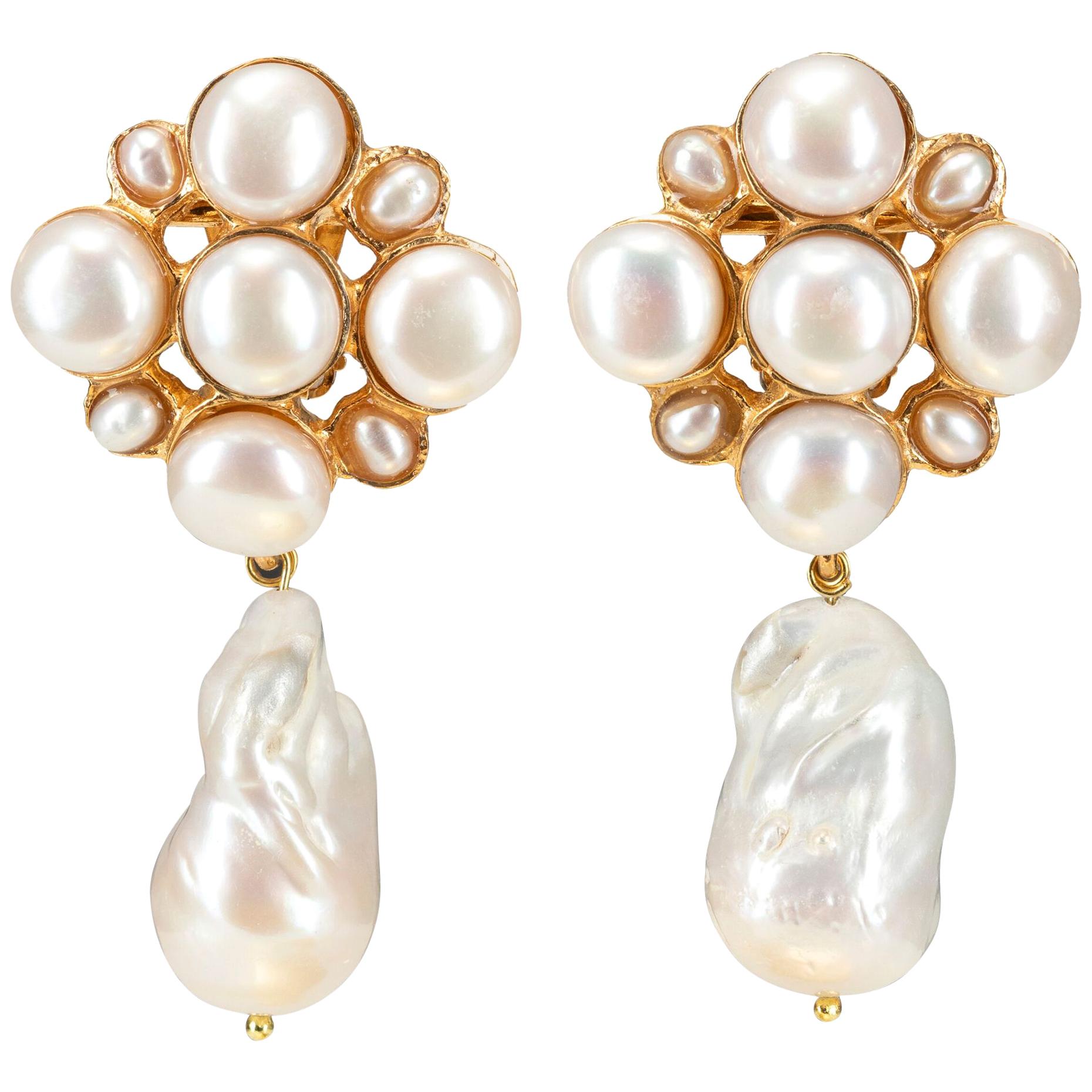 Christie Nicolaides Gold Margot Earrings in Pearl  For Sale