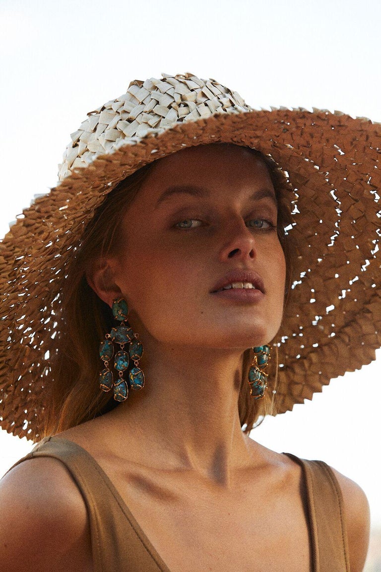 Christie Nicolaides Gold Martina Earrings in Natural Turquoise For Sale