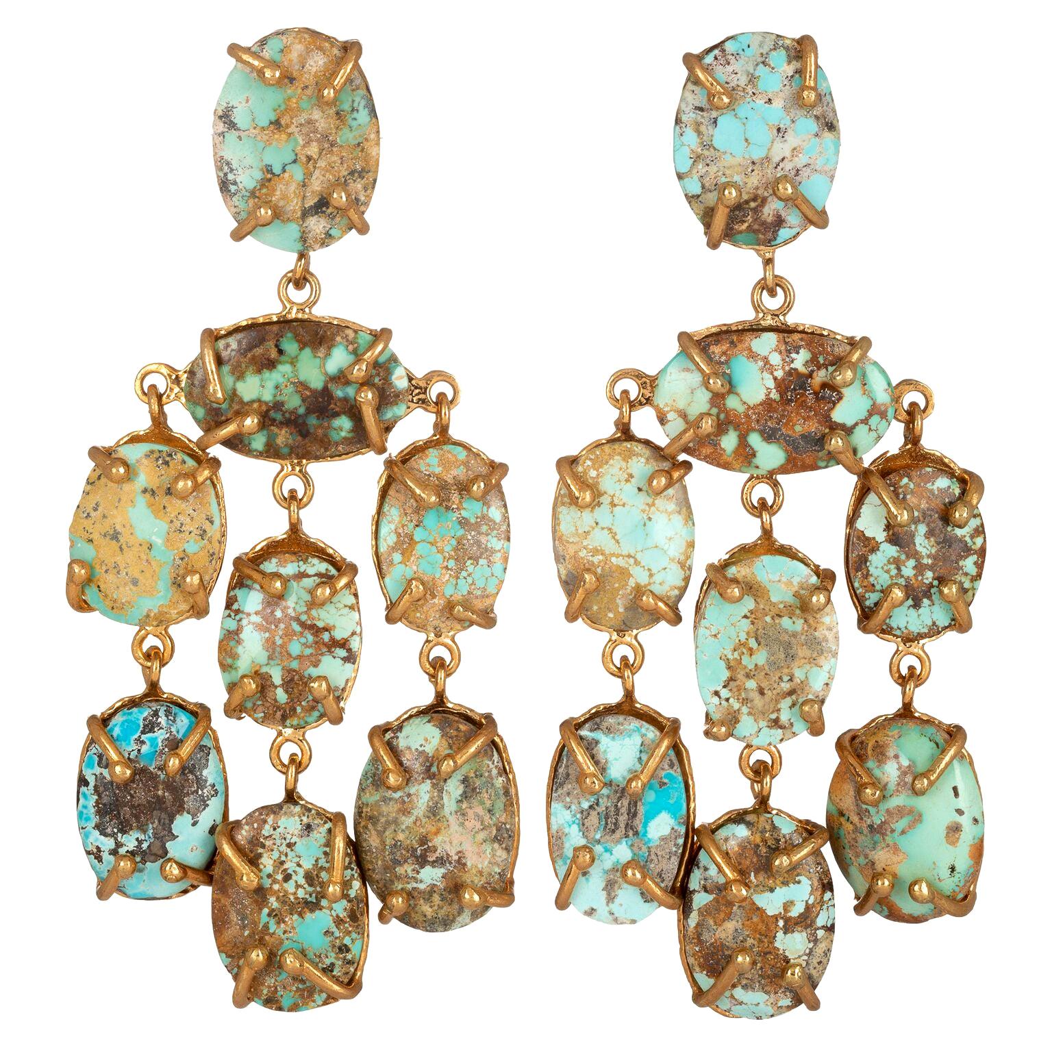 Christie Nicolaides Gold Martina Earrings in Natural Turquoise  For Sale