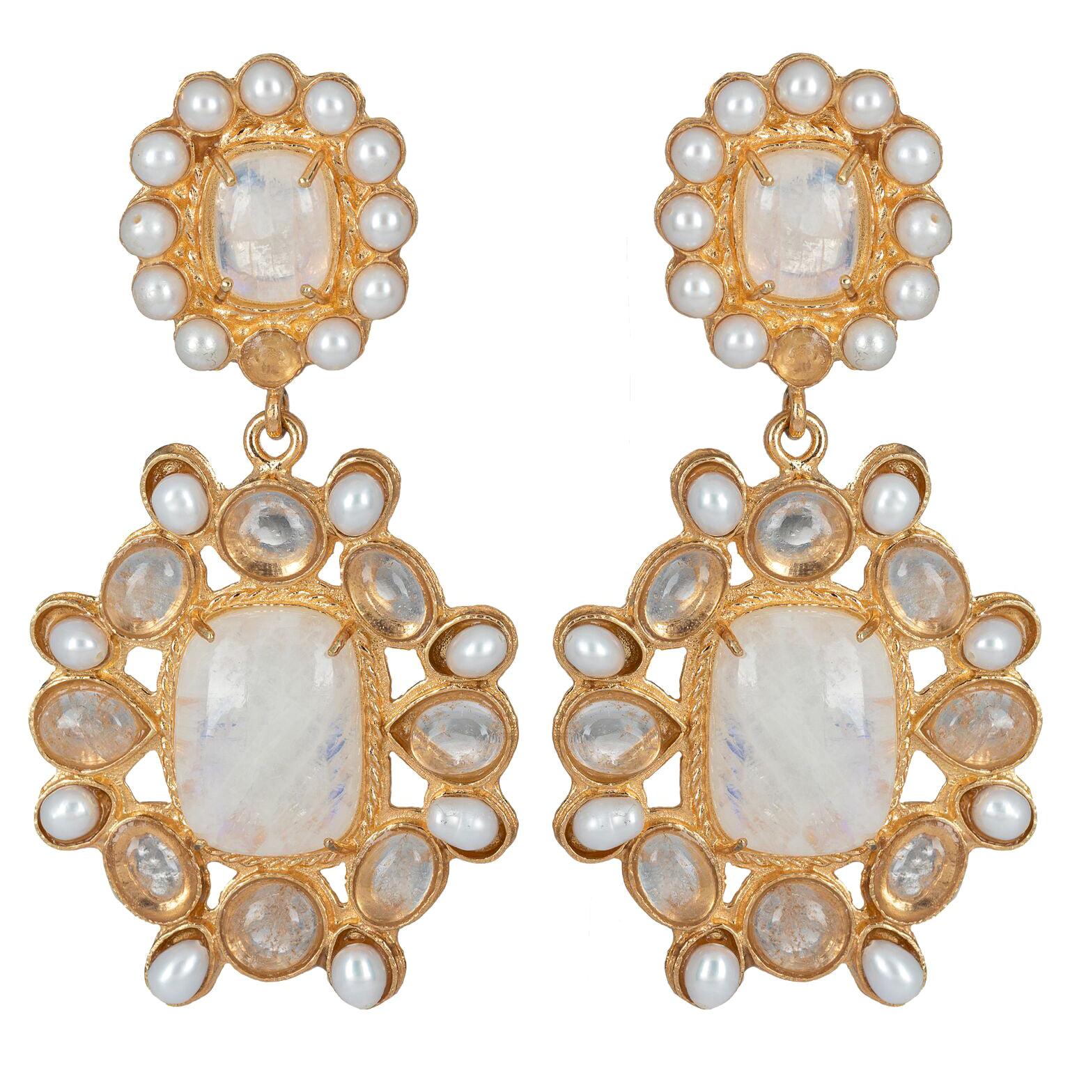 Christie Nicolaides Gold Mirabella Earrings in Moonstone & Pearl   For Sale