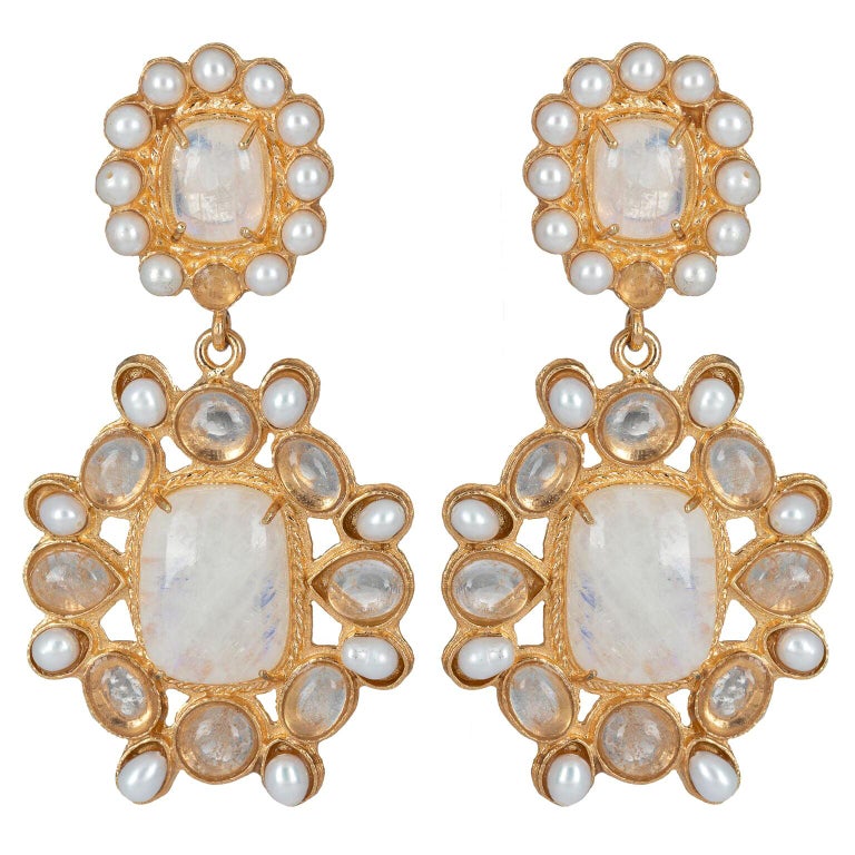 Christie Nicolaides Gold Mirabella Earrings in Moonstone and Pearl For Sale  at 1stDibs | christie nicolaides earrings