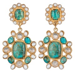 Christie Nicolaides Gold Mirabella Earrings in Turquoise & Pearl 