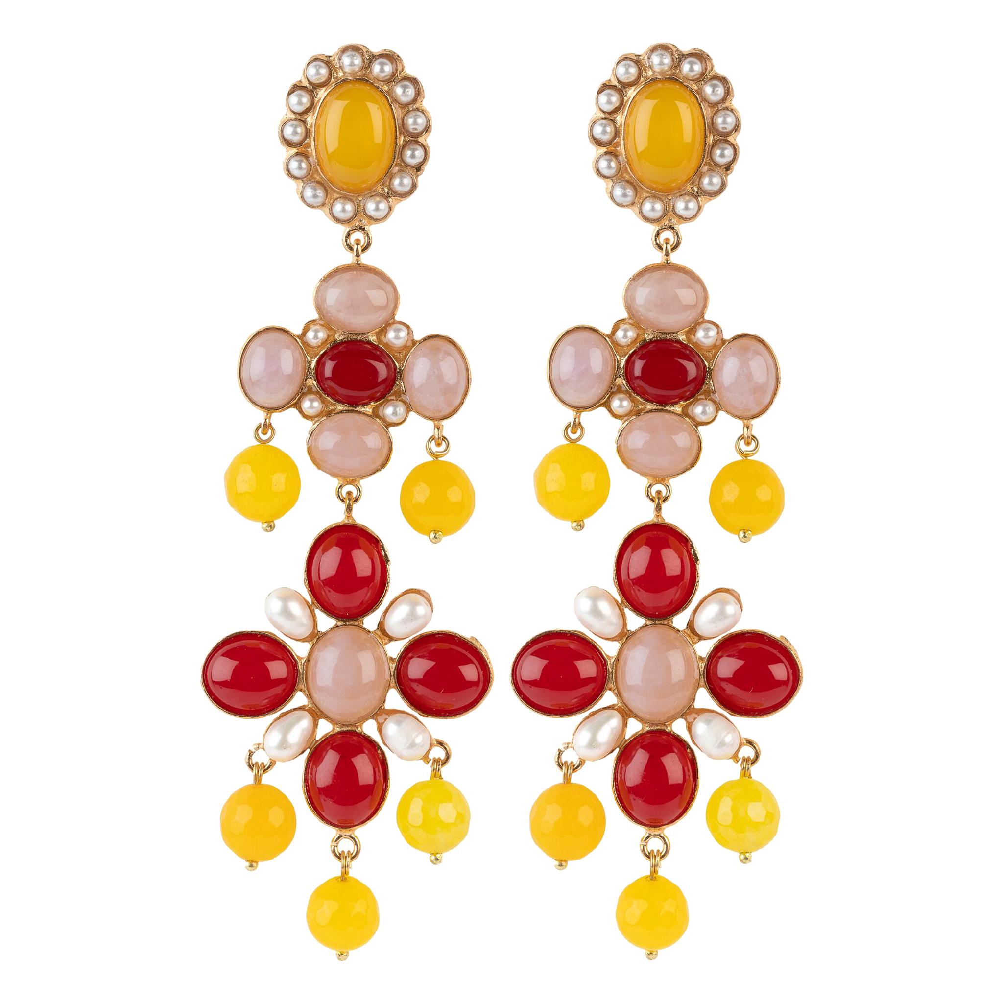 Christie Nicolaides Julietta Earring in Gold with Rose Quartz For Sale