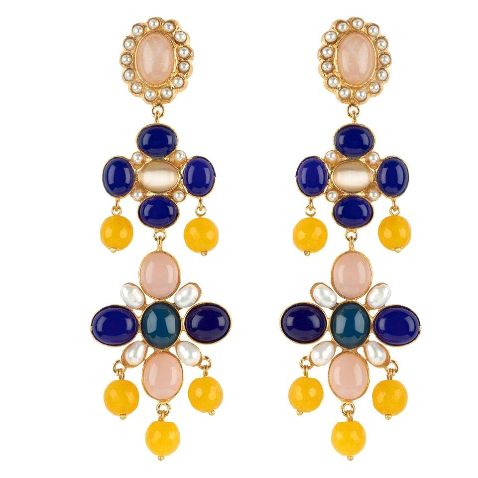 Christie Nicolaides Julietta Earrings in Gold with Amethyst and Lapis Lazuli  For Sale