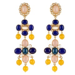 Christie Nicolaides Julietta Earrings in Gold with Amethyst and Lapis Lazuli 