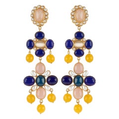Christie Nicolaides Julietta Earrings in Gold with Lapis Lazuli 
Rose Quartz