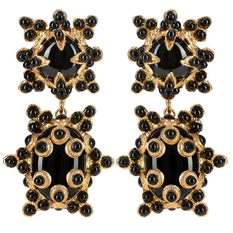 Christie Nicolaides Lucia Earrings in Gold with Black Agate For Sale at ...