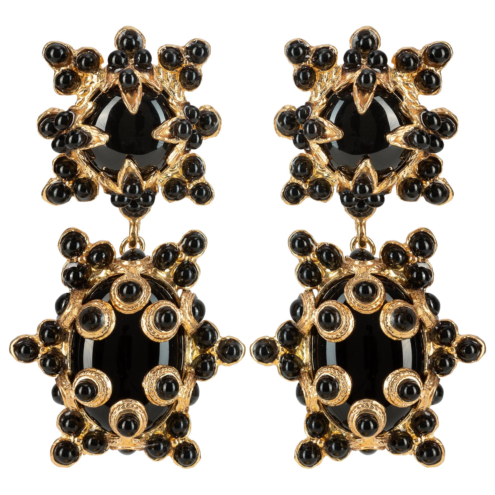 Christie Nicolaides Lucia Earrings in Gold with Black Agate  For Sale