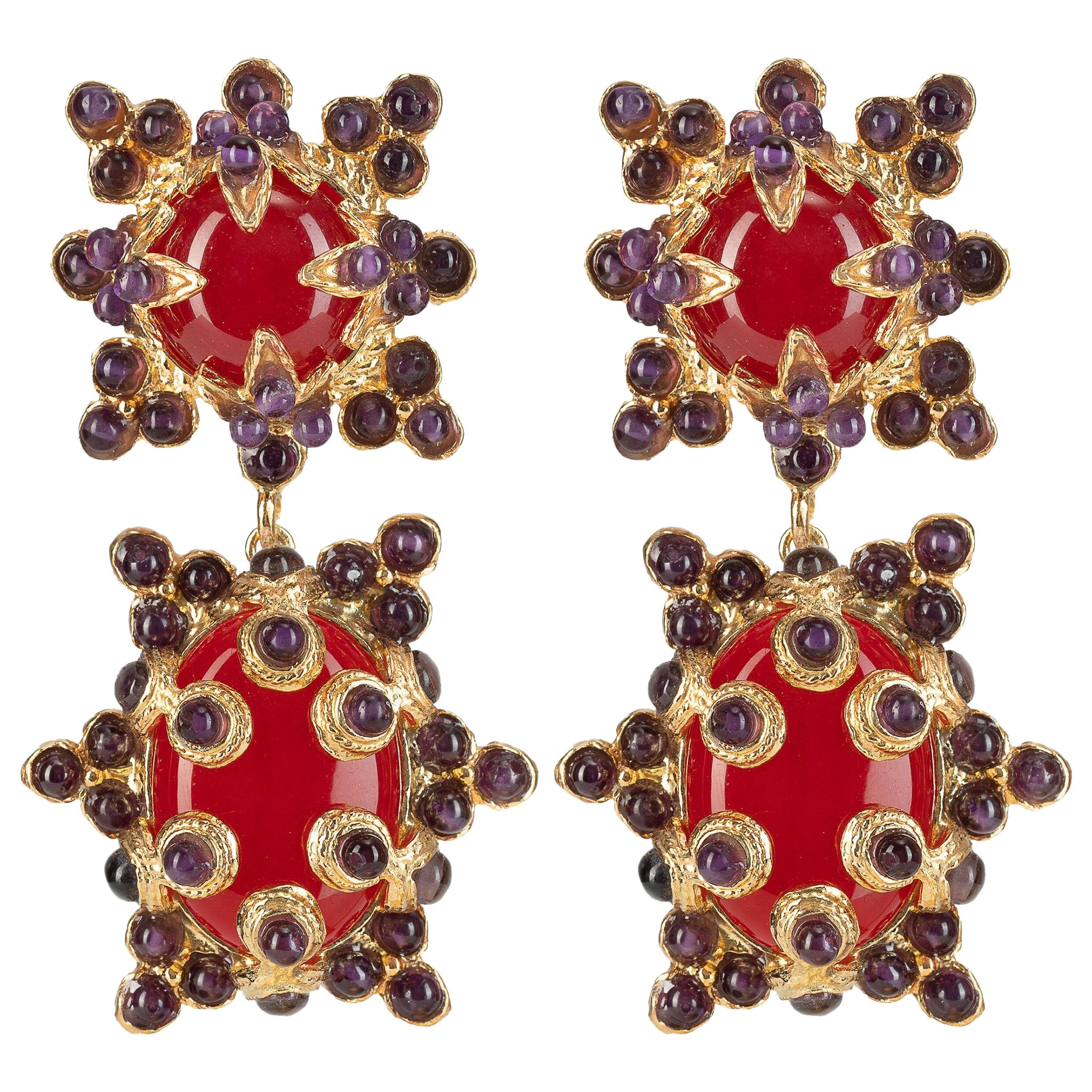 Christie Nicolaides Lucia Earrings in Gold with Jade with Amethyst