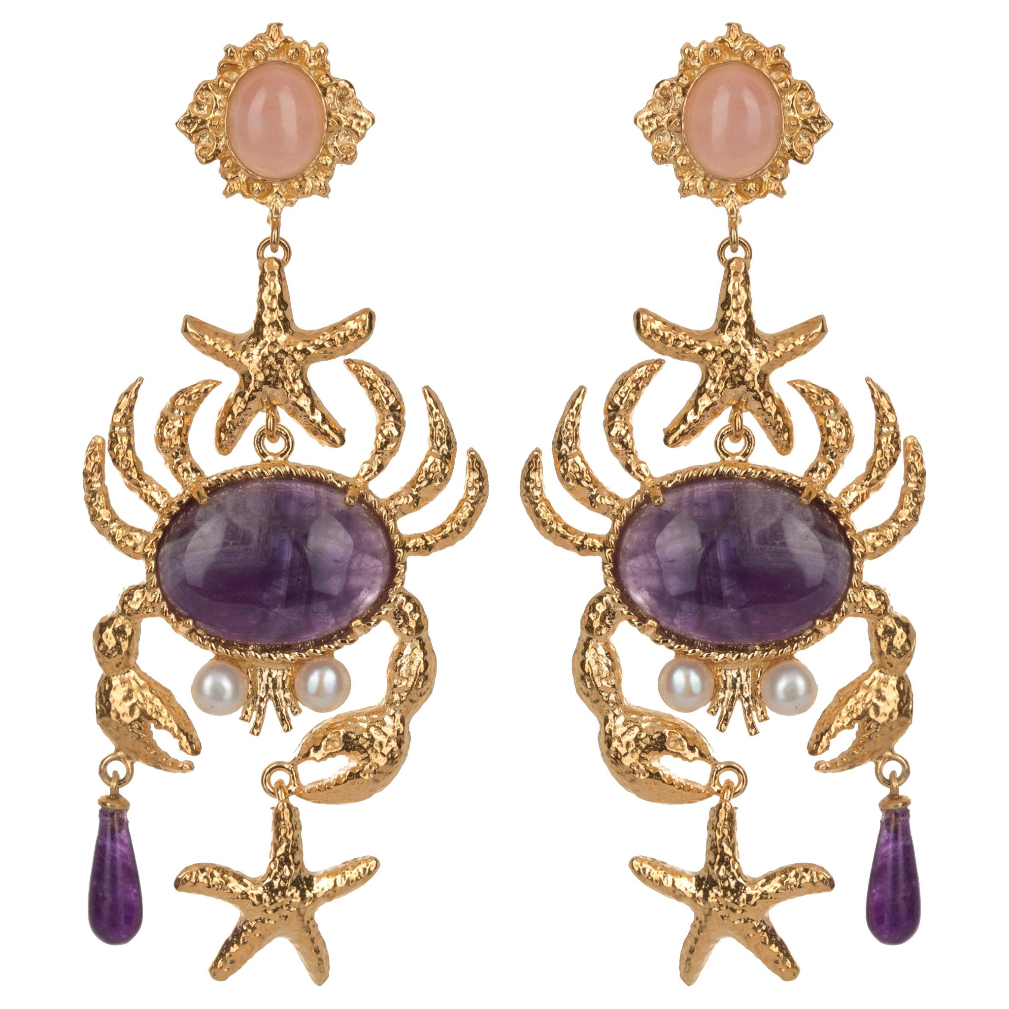 Christie Nicolaides Majolica Earrings Amethyst  For Sale