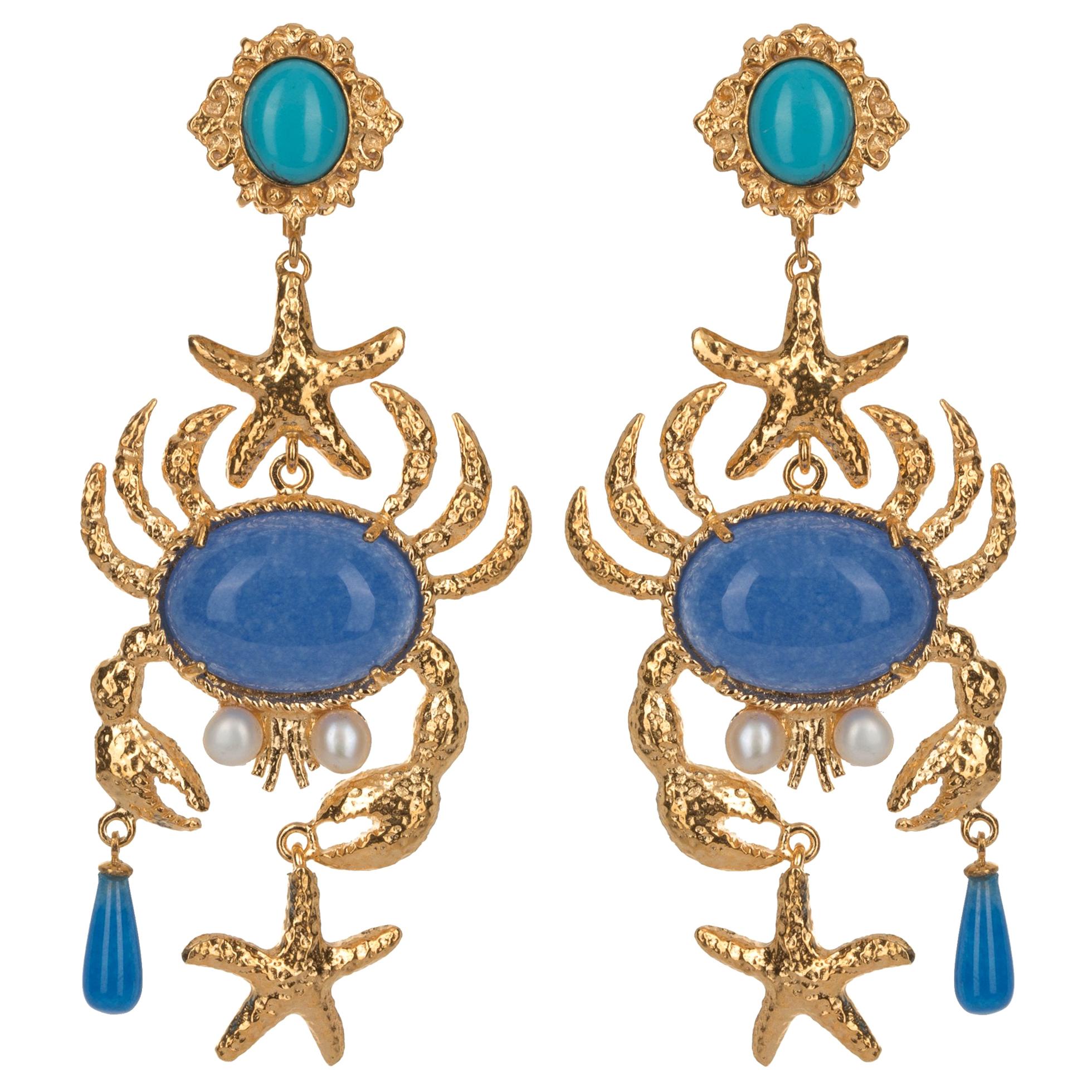 Christie Nicolaides Majolica Earrings in Blue Agate and Turquoise For Sale