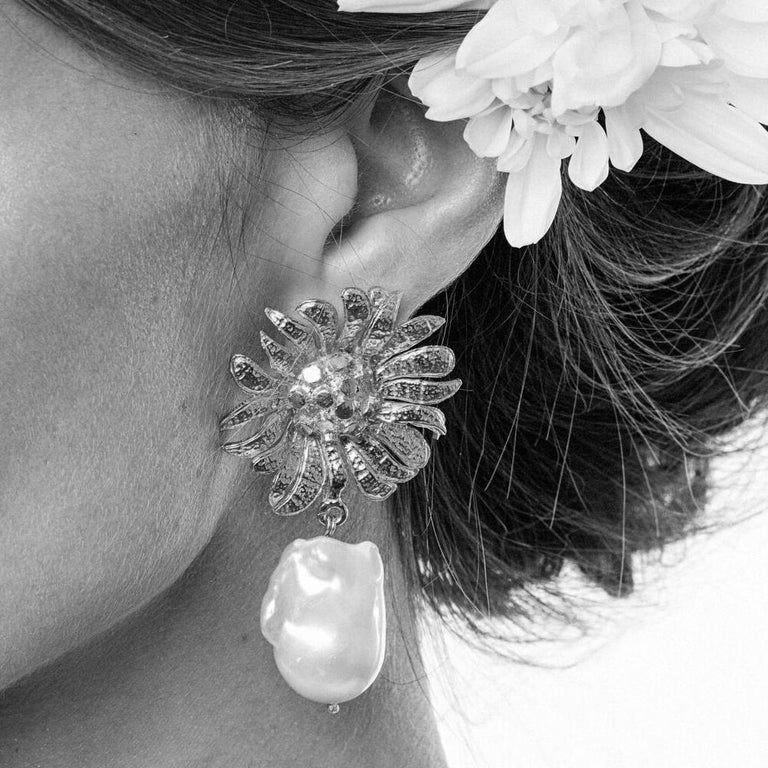 Christie Nicolaides Silver Antonella Earrings in Pearl at 1stDibs