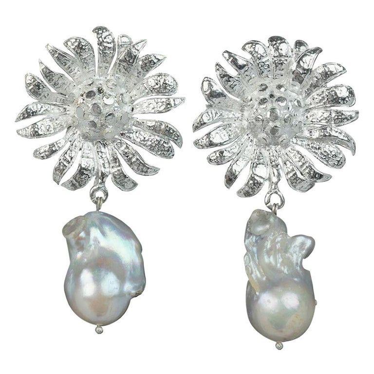Christie Nicolaides Silver Antonella Earrings in Pearl at 1stDibs