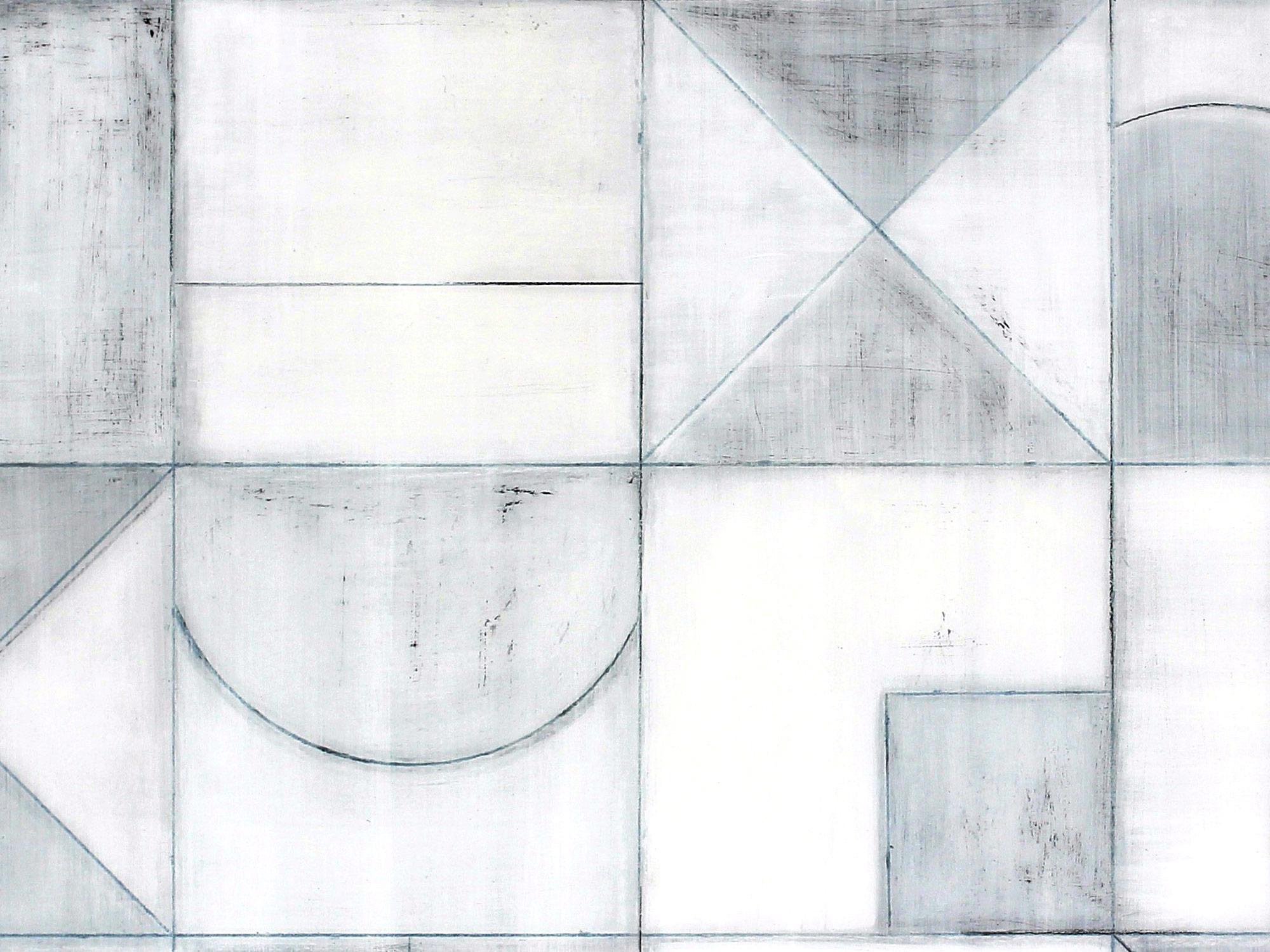 Abstrakte Mixed Media-Komposition auf baltischem Birkenholz-Paneel, Geometrisch 3077 – Painting von Christie Owen