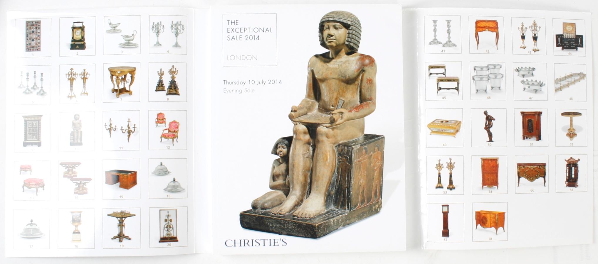 Christie’s Exceptional Sale July 10 2014. Lot 10 is the Northampton Sekhemka, an Egyptian painted limestone statue with an estimate of £4,000,000 – 6,000,000, acquired by Spencer Joshua Alwyne Compton, 2nd Marquess of Northampton, in Egypt between