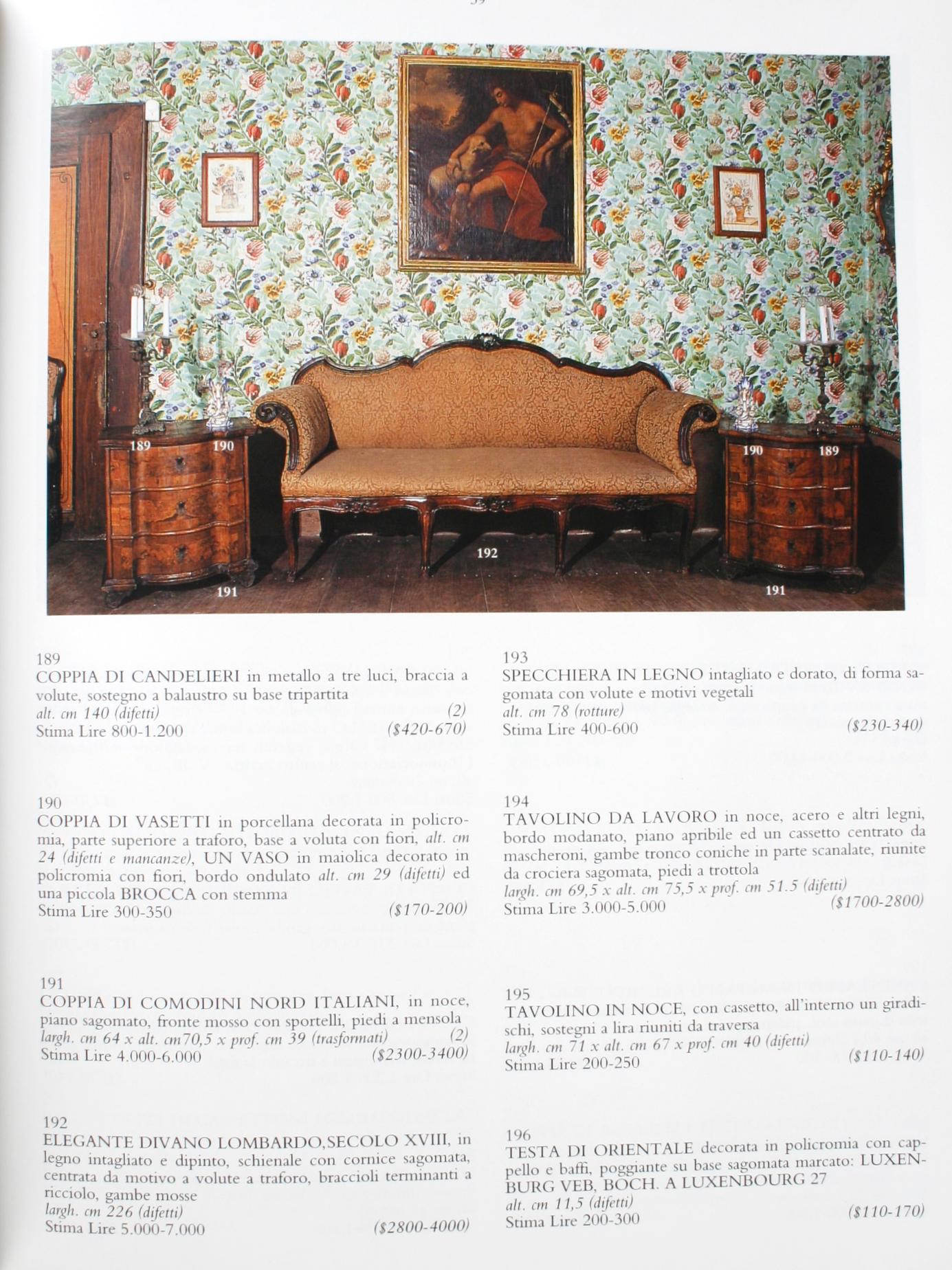 Late 20th Century Christie's: Palazzo Dal Pozzo Arredi e Dipinti Dalla, September 1998 For Sale