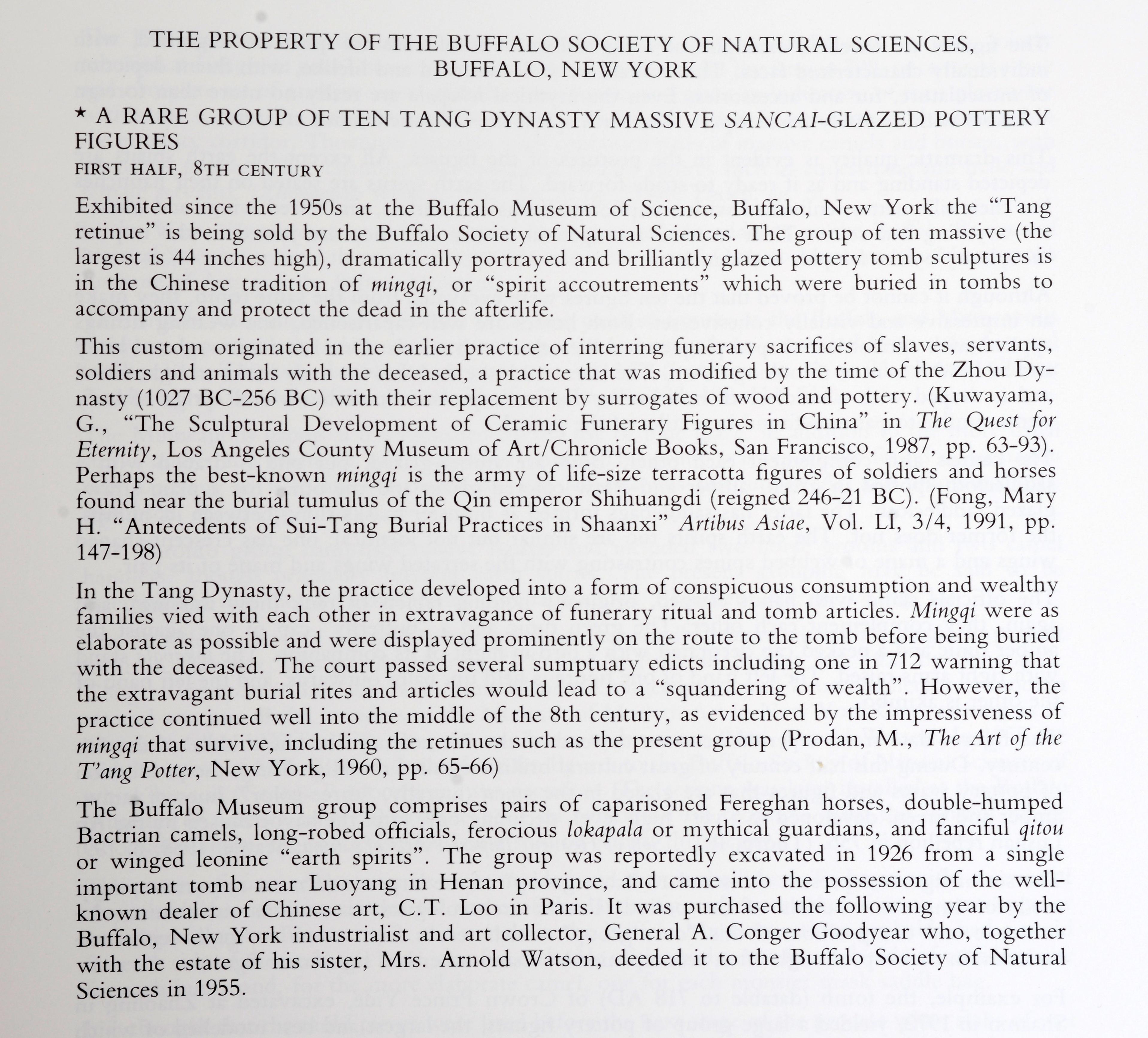 Late 20th Century Christie's The Buffalo Society of Natural Sciences' Tang Dynasty Figures