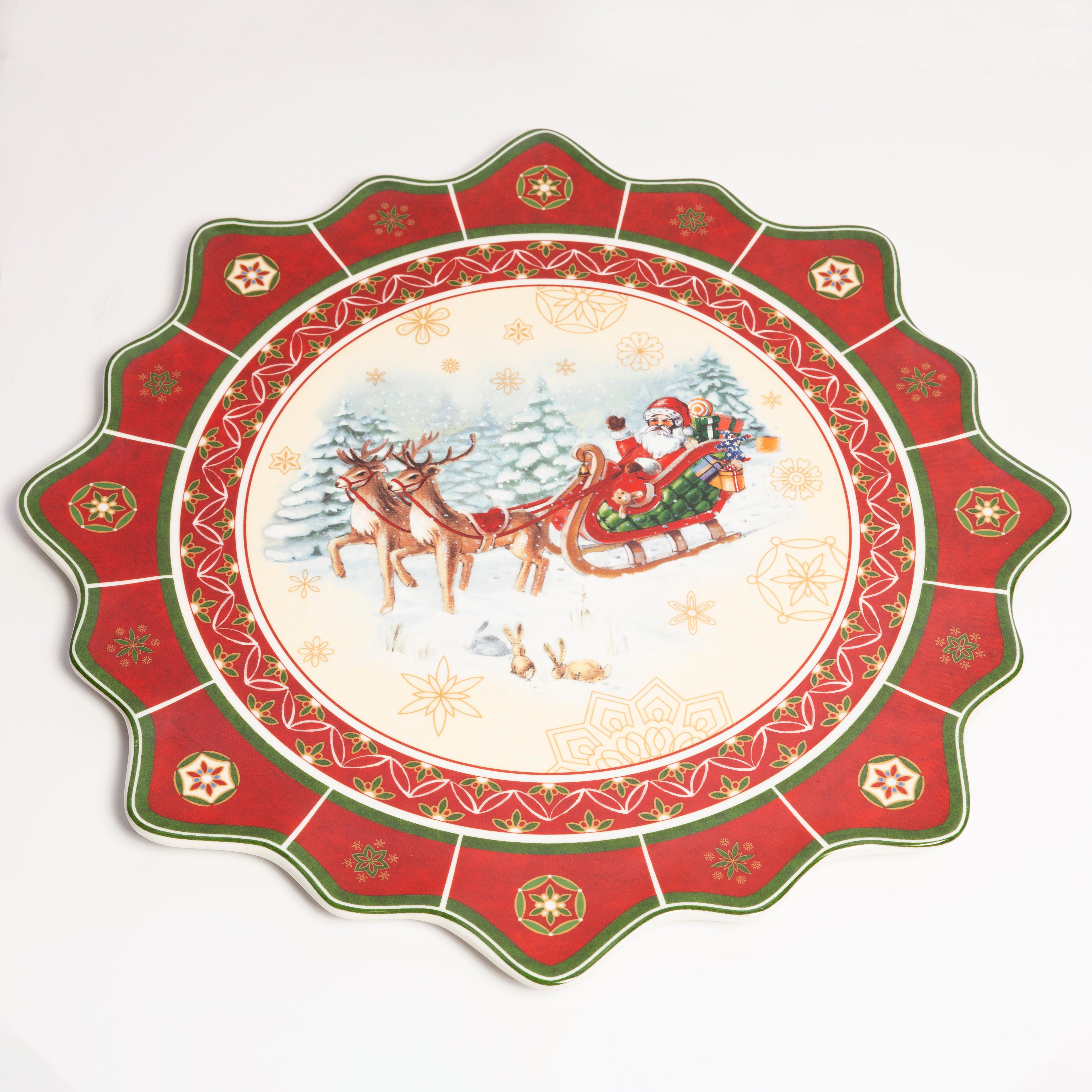 Mid-Century Modern Christimas Decorative Painted Ceramic Plate, Villeroy Boch, France, 2000s For Sale