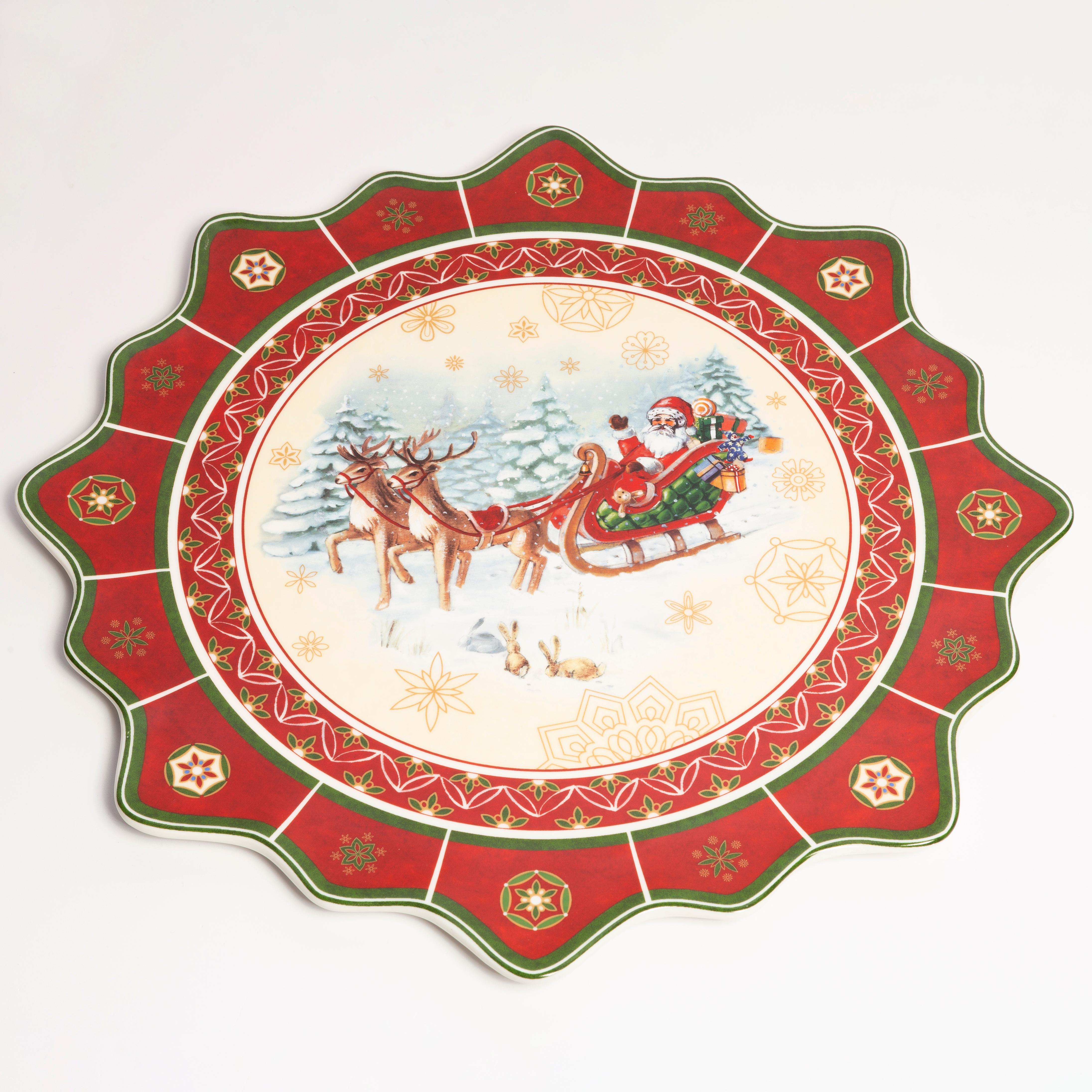 French Christimas Decorative Painted Ceramic Plate, Villeroy Boch, France, 2000s For Sale