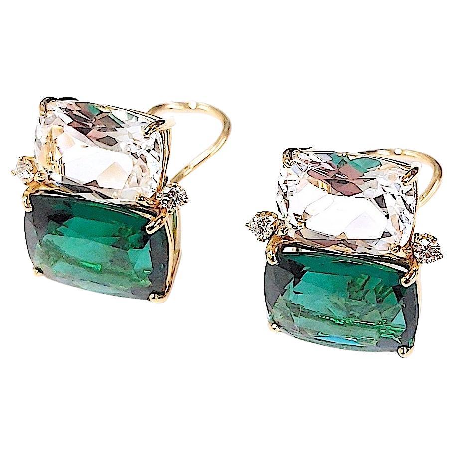 Christina Addison a medida Elegante Pendiente de oro amarillo de 18 quilates de dos piedras talla cojín con cristal de roca facetado y cuarzo verde.  ¡Este es un fabuloso pendiente Statement!

El significado mide 1 1/4 de alto y 3/4