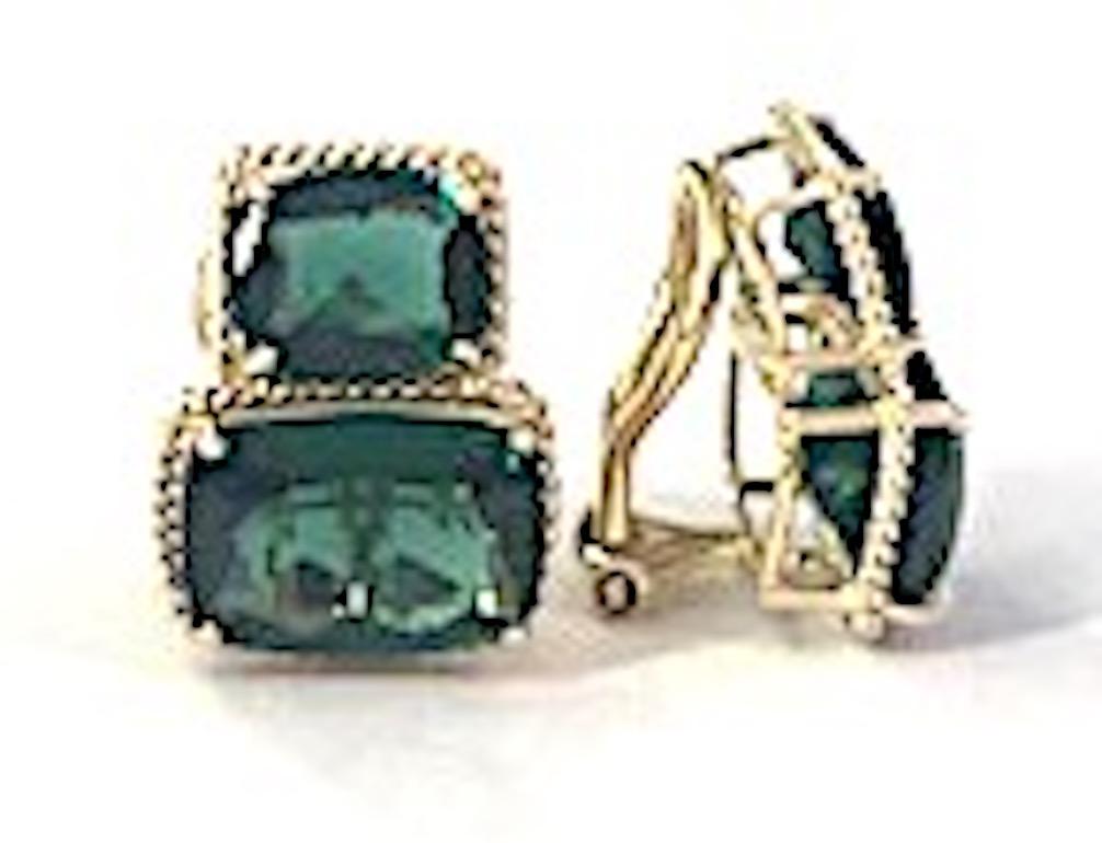Cushion Cut Christina Addison bespoke Rope Twist Border Earrings with Green Quartz For Sale