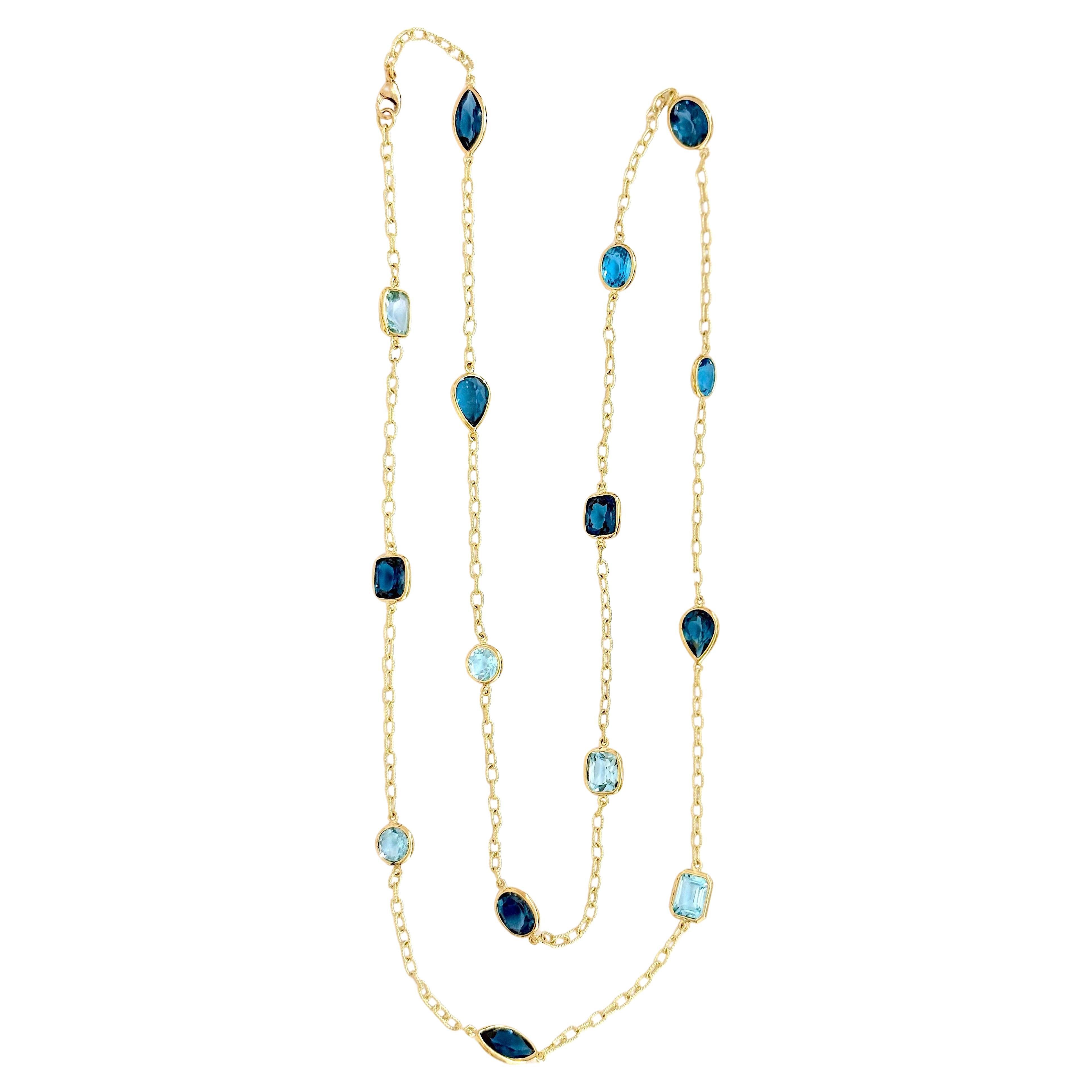 Christina Addison Elegant Multi Shaped Blue Topaz Link Chain For Sale