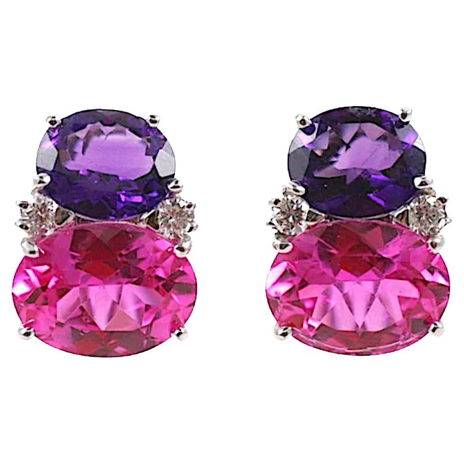 Christina Addison Large GUM DROP Earrings Amethyst and Pink Topaz and Diamonds For Sale