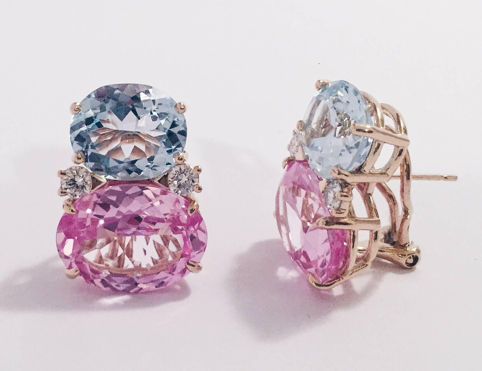 Oval Cut Christina Addison Large GUM DROP Earrings with Pink Topaz Blue Topaz Diamonds For Sale