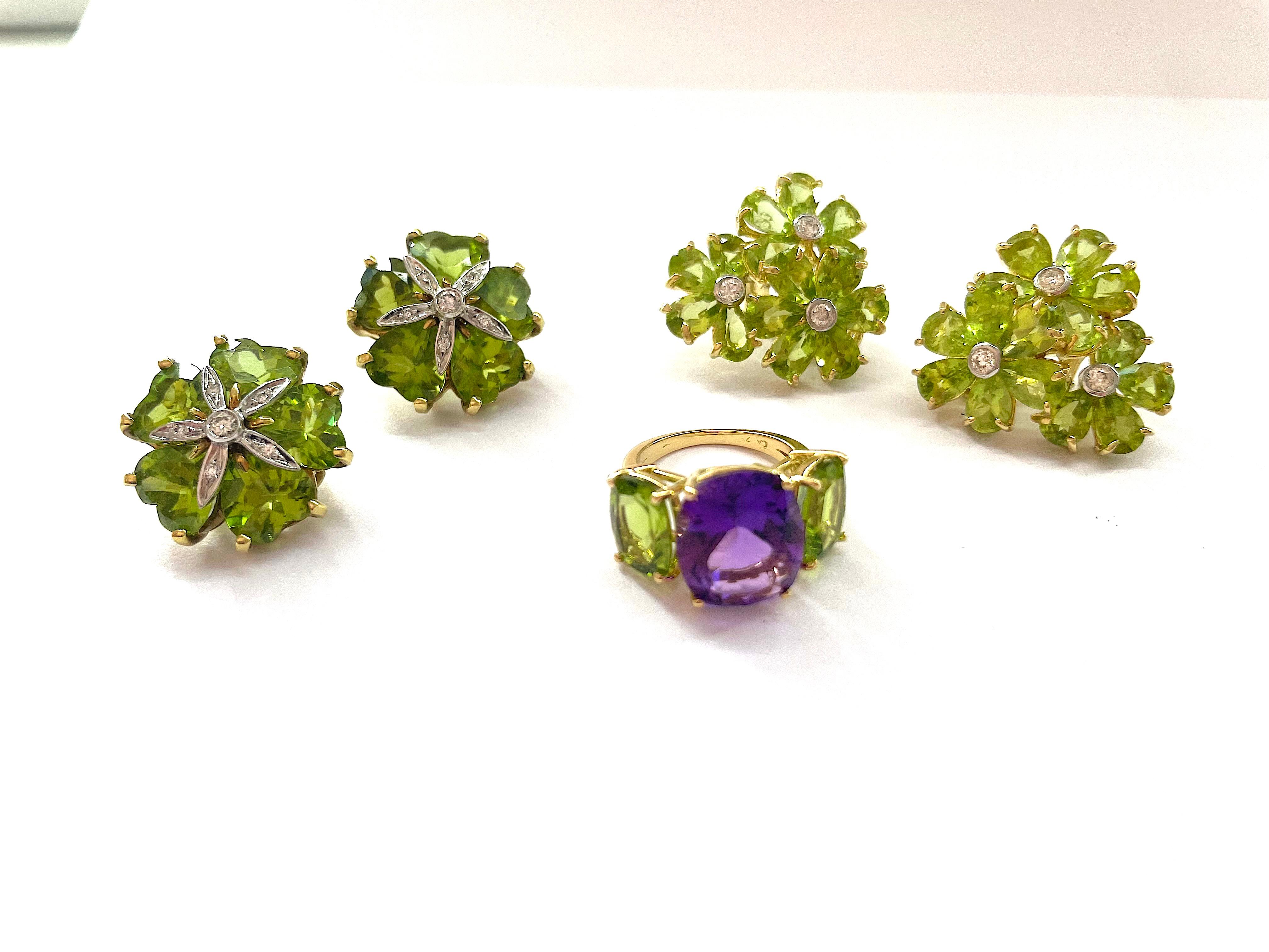Cabochon Orecchini a grappolo con diamanti a fiore di peridoto di Christina Addison in vendita