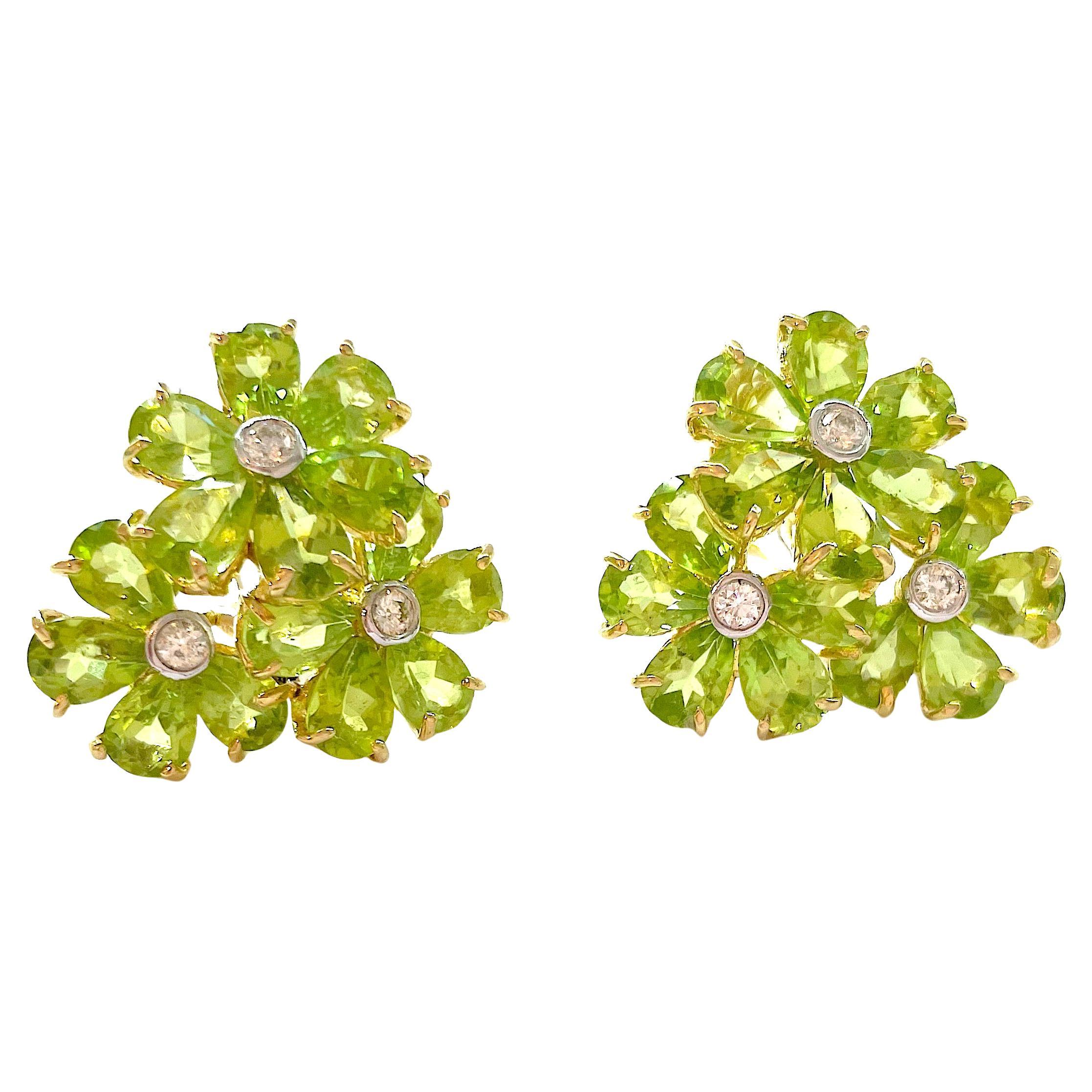 Christina Addison Peridot Flower Diamonds Cluster Earrings