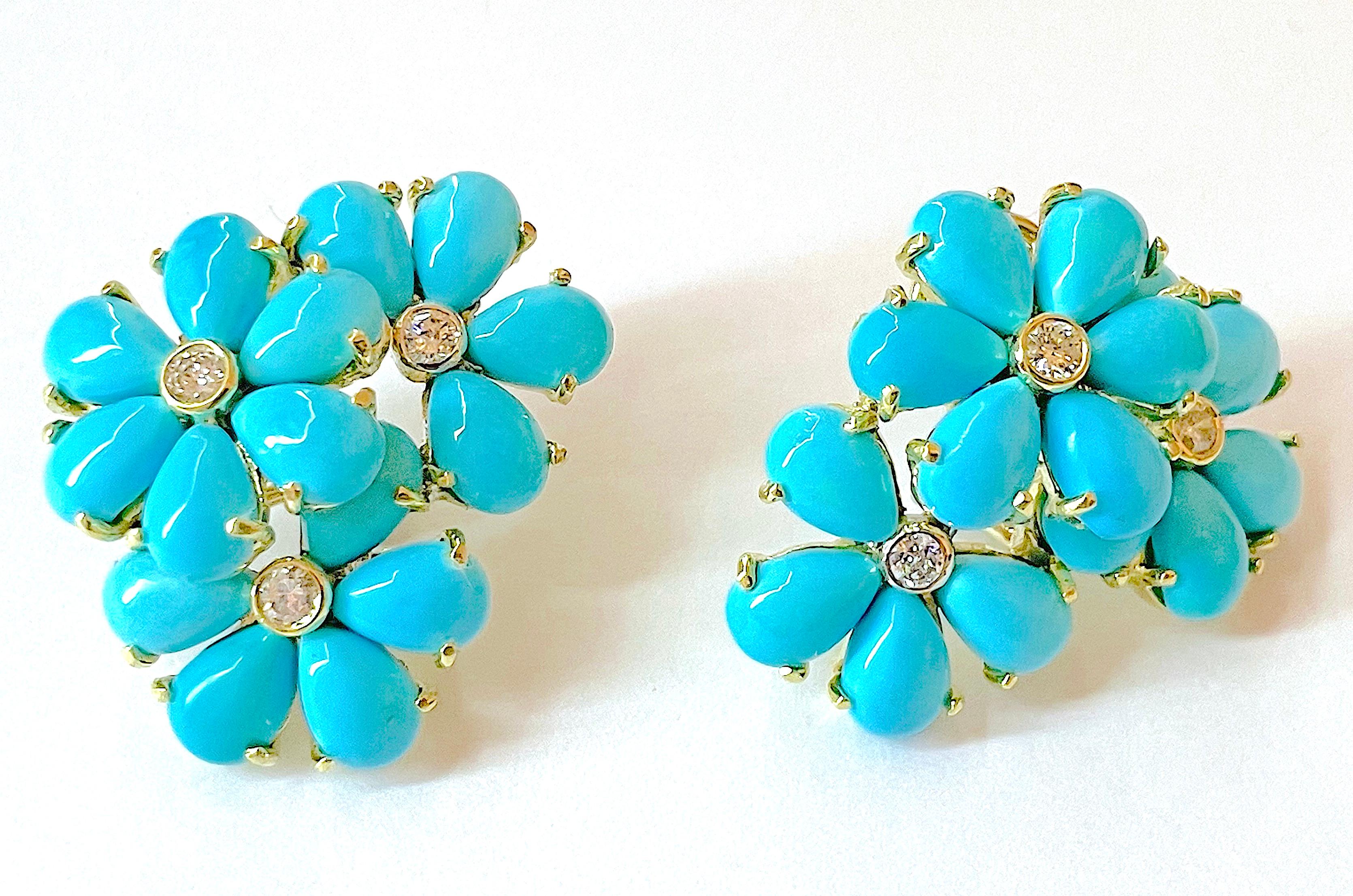 Christina Addison Rubelite Turquoise Gold Flower Earrings For Sale 5