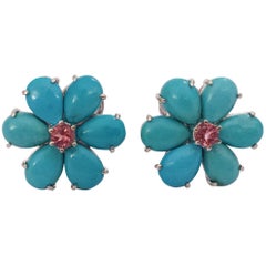 Christina Addison Rubelite Turquoise Gold Flower Earrings