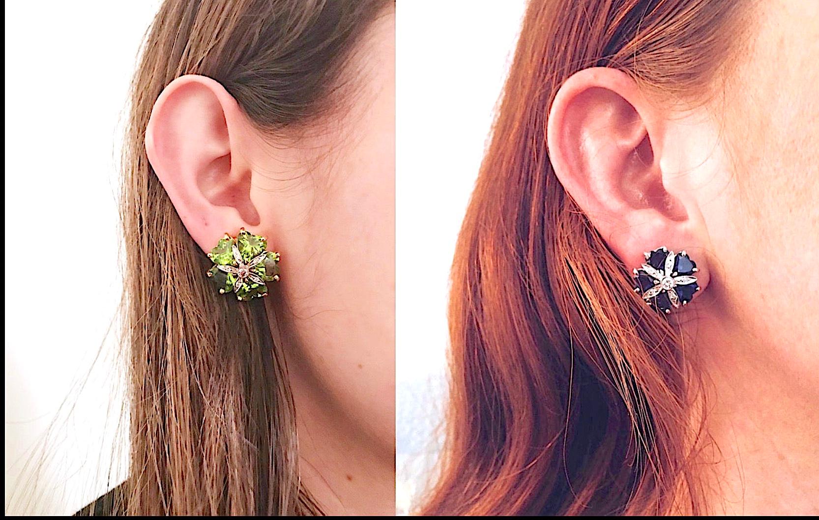 Christina Addison Rubelite Turquoise Gold Flower Earrings For Sale 3