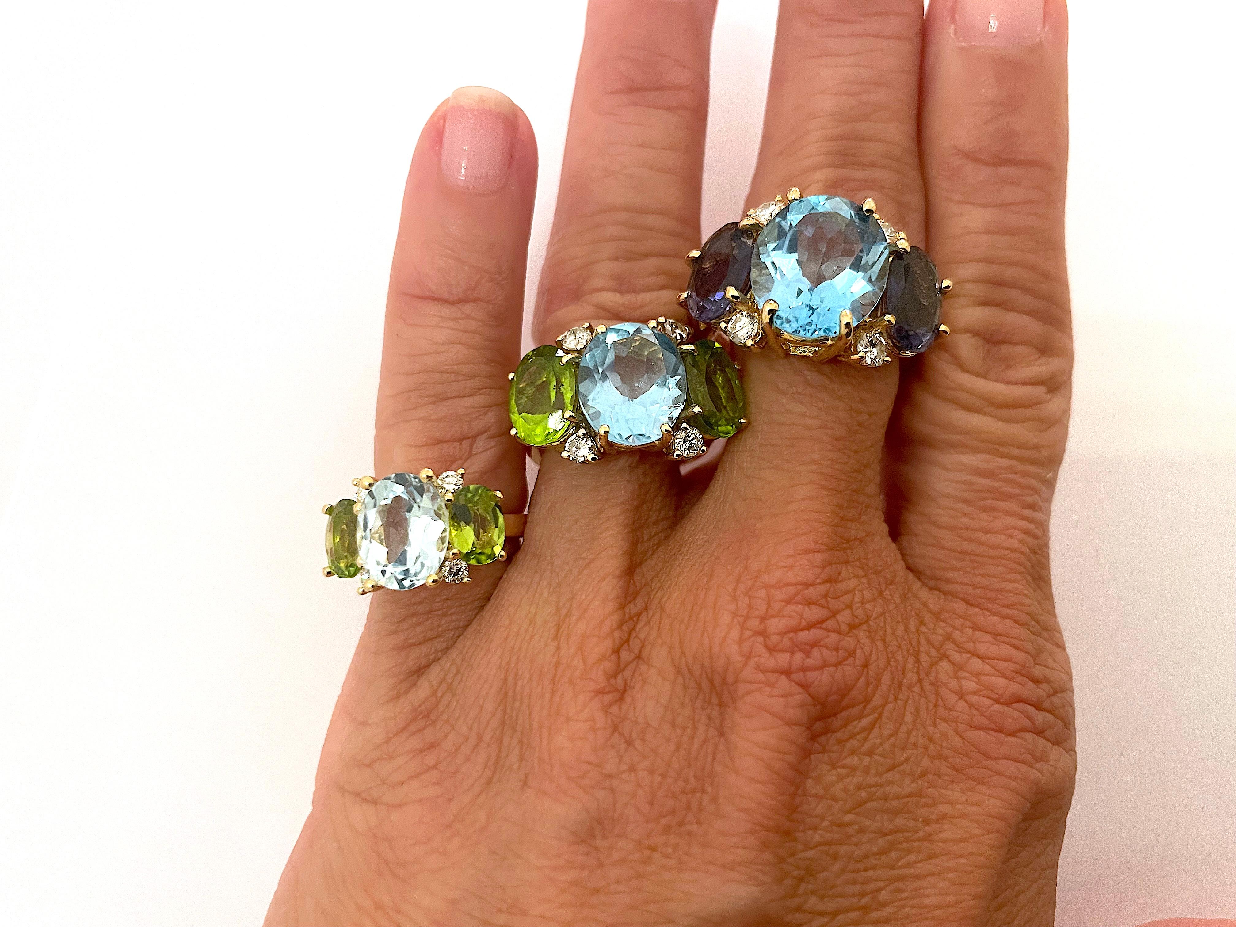 Christina Addison Small Gum Drop Ring with Blue Topaz Citrine and Diamonds For Sale 4