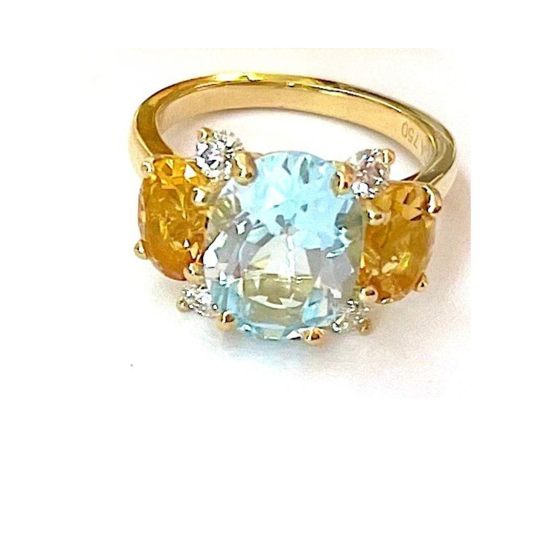 Contemporary Christina Addison Small Gum Drop Ring with Blue Topaz Citrine and Diamonds For Sale