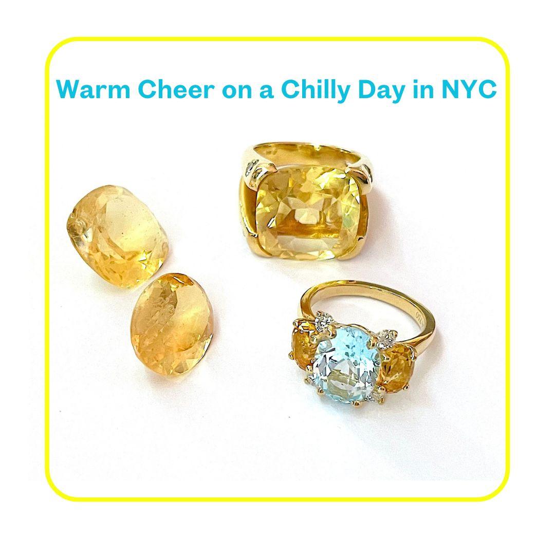Christina Addison Small Gum Drop Ring with Blue Topaz Citrine and Diamonds In New Condition For Sale In New York, NY