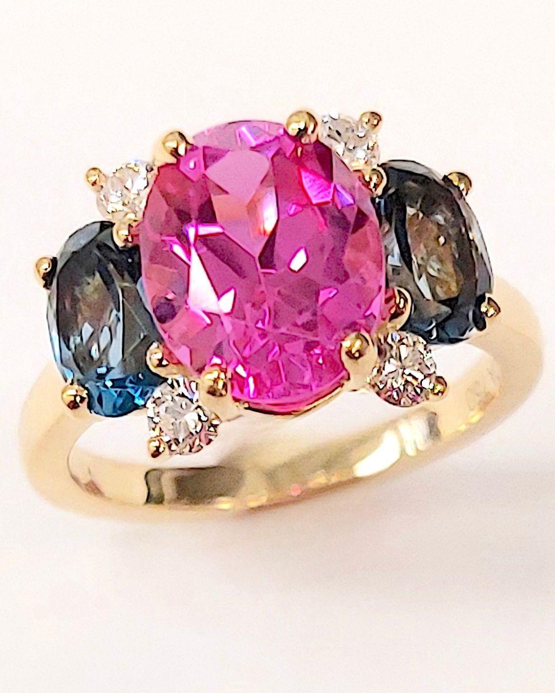 Contemporary Christina Addison Small Gum Drop Ring with Bright Pink Topaz and Blue Topaz For Sale