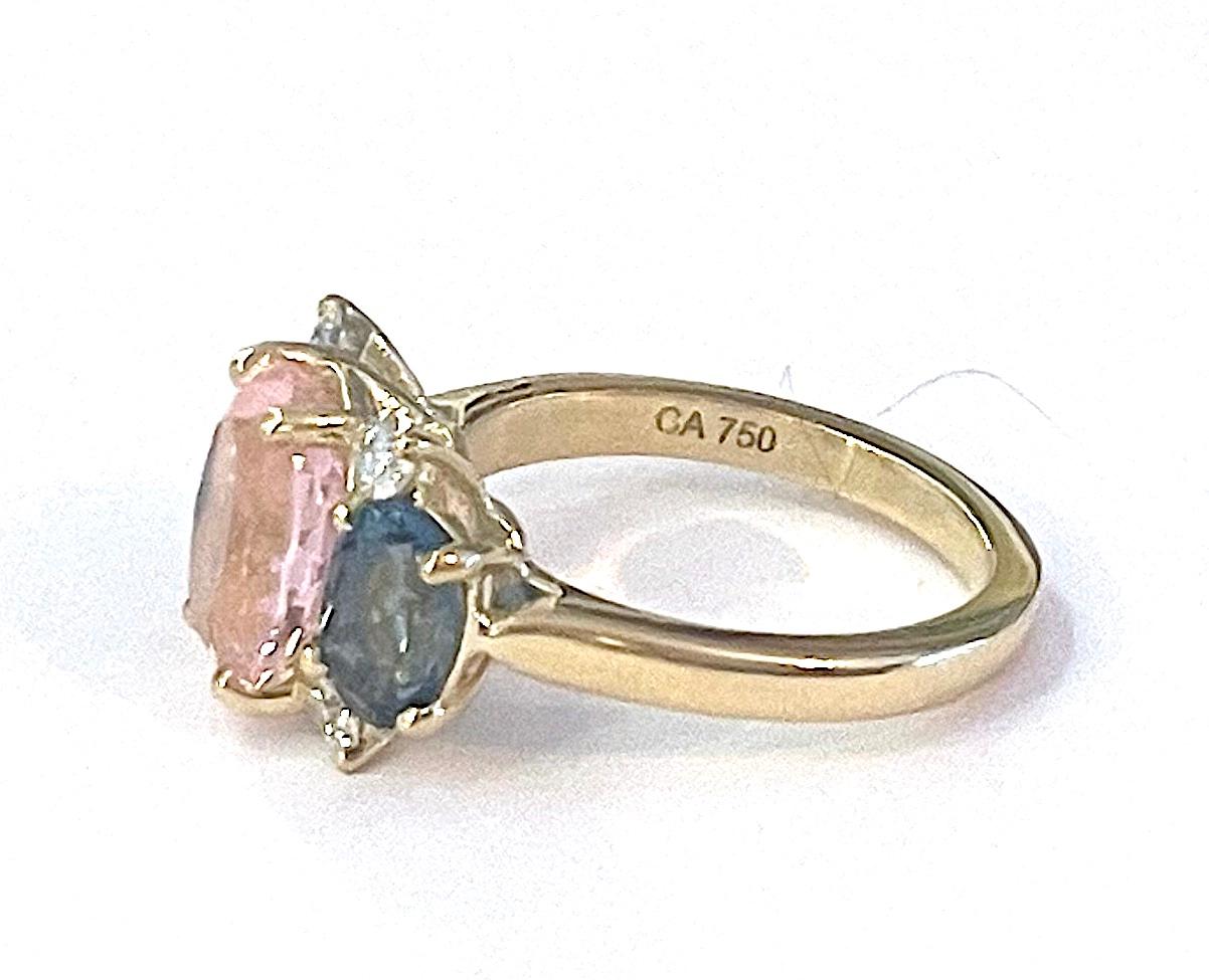 Christina Addison Small Gum Drop Ring with Bright Pink Topaz and Blue Topaz For Sale 1