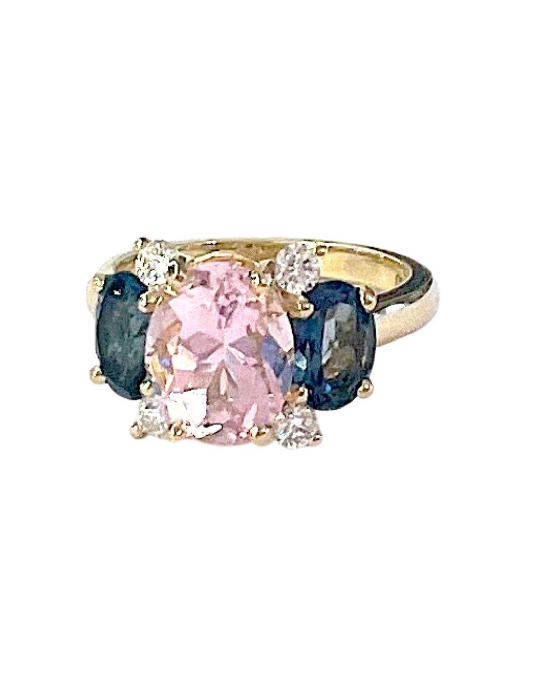 Christina Addison Small Gum Drop Ring with Bright Pink Topaz and Blue Topaz For Sale 2